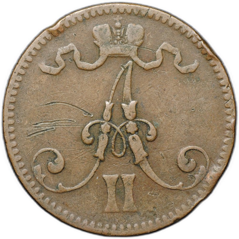 Монета 5 пенни 1866 Русская Финляндия