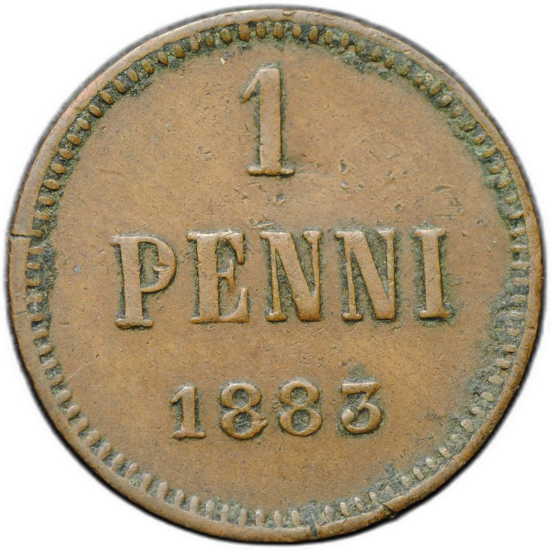 Монета 1 пенни 1883 Русская Финляндия