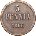 Монета 5 пенни 1866 Русская Финляндия