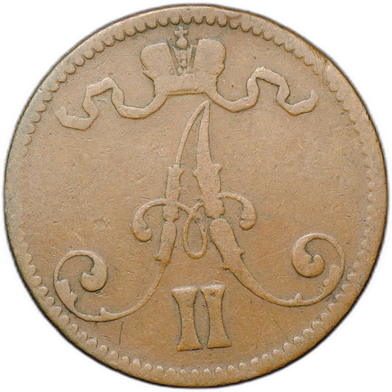 Монета 5 пенни 1866 Русская Финляндия