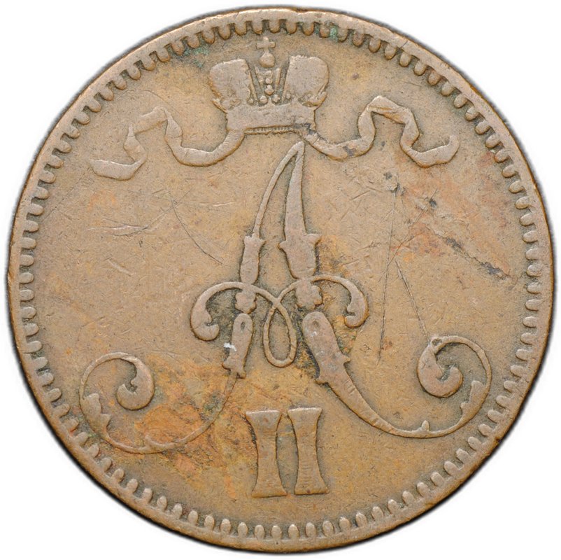 Монета 5 пенни 1867 Русская Финляндия