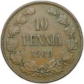 Монета 10 пенни 1909 Русская Финляндия