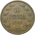 Монета 10 пенни 1909 Русская Финляндия