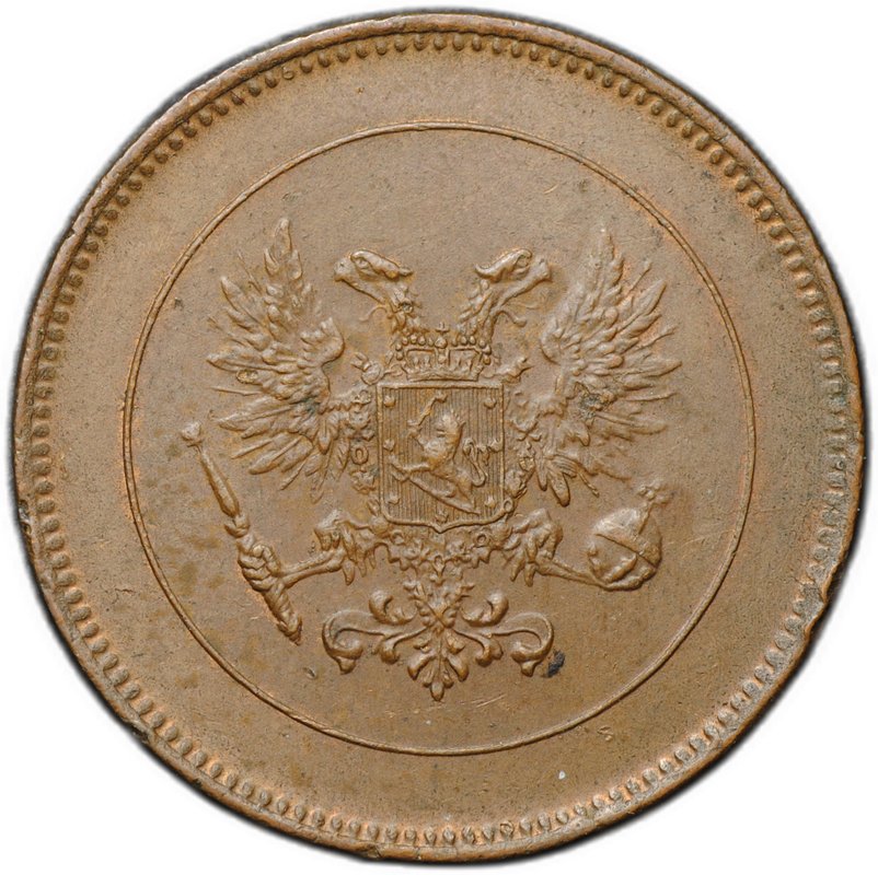 Монета 5 пенни 1917 Гербовой орел без корон Русская Финляндия