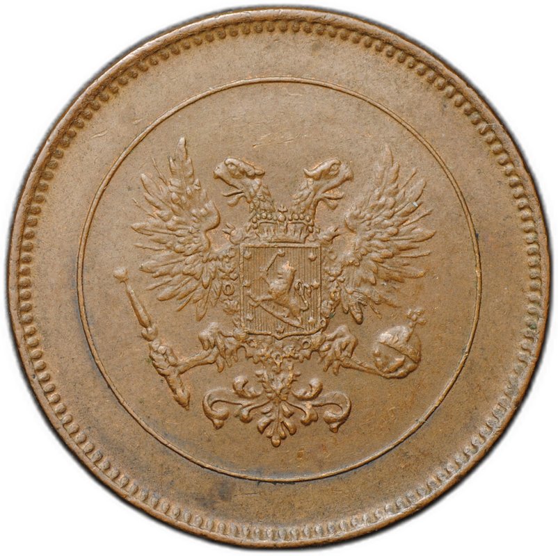 Монета 5 пенни 1917 Гербовой орел без корон Русская Финляндия