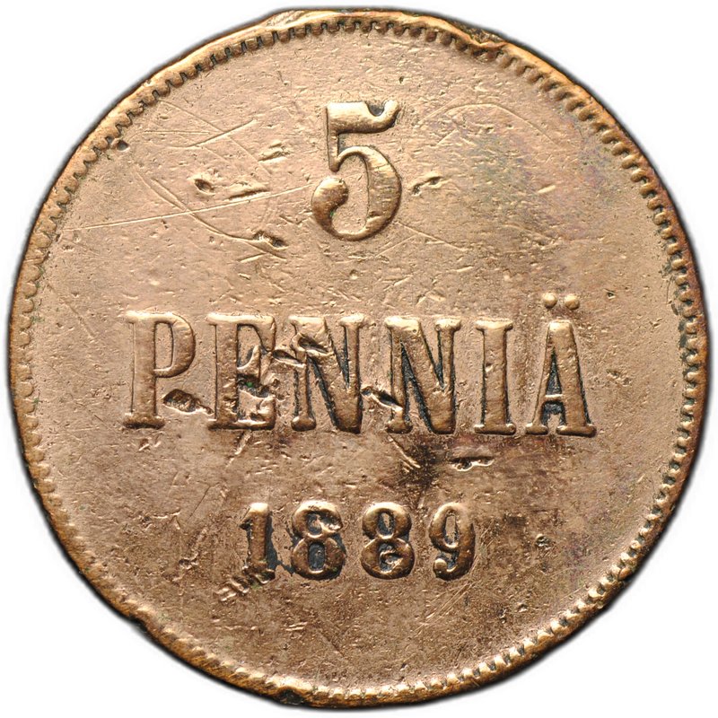 Монета 5 пенни 1889 Русская Финляндия