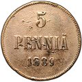 Монета 5 пенни 1889 Русская Финляндия