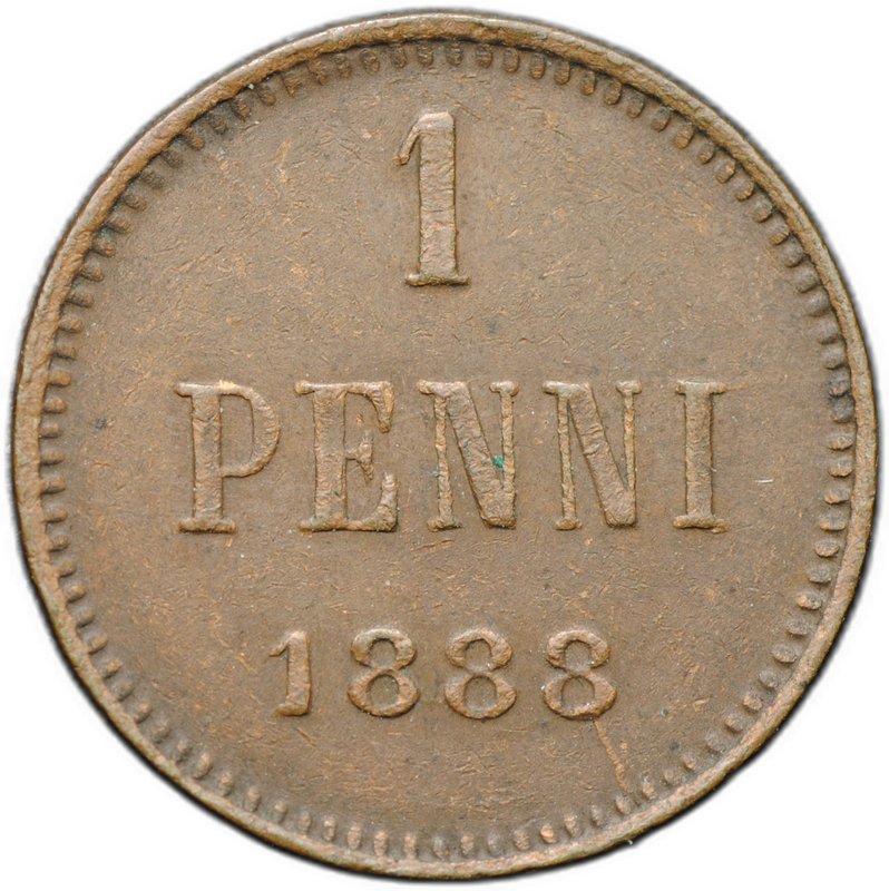 Монета 1 пенни 1888 Русская Финляндия
