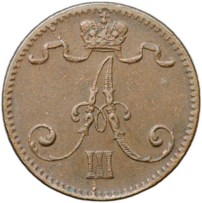 Монета 1 пенни 1888 Русская Финляндия