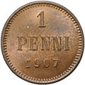 Монета 1 пенни 1907 Русская Финляндия