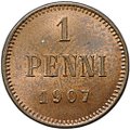 Монета 1 пенни 1907 Русская Финляндия