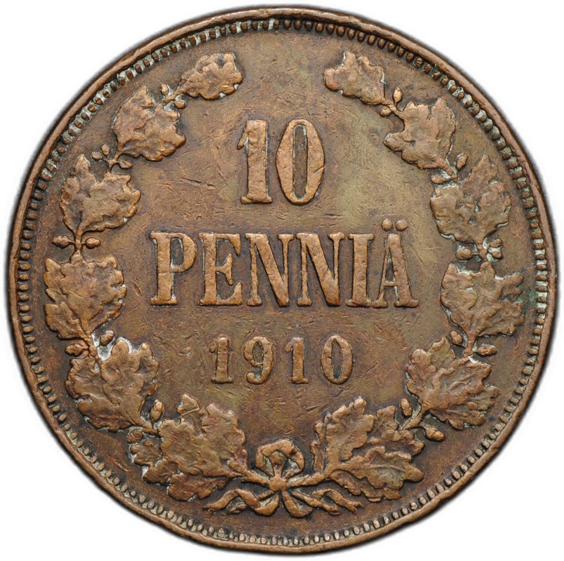 Монета 10 пенни 1910 Русская Финляндия