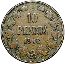 фото для Монета 10 пенни 1908 Русская Финляндия Аверс