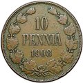 Монета 10 пенни 1908 Русская Финляндия