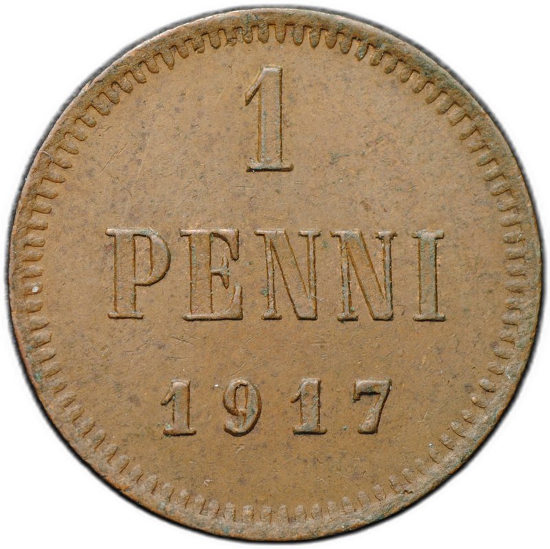 Монета 1 пенни 1917 Русская Финляндия