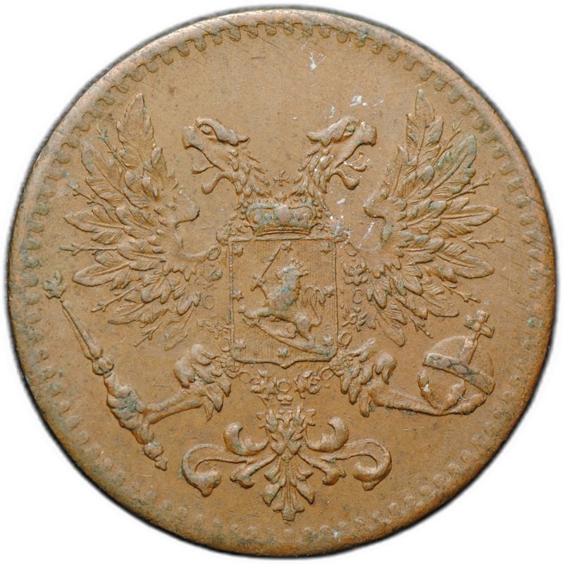 Монета 1 пенни 1917 Русская Финляндия