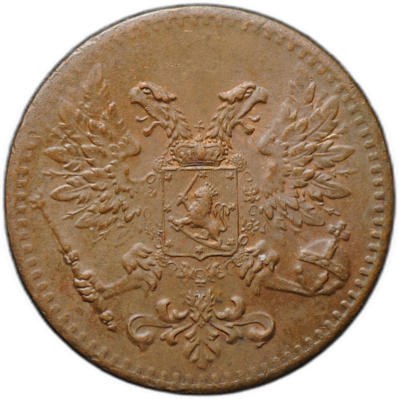 Монета 1 пенни 1917 Русская Финляндия