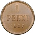 Монета 1 пенни 1907 Русская Финляндия