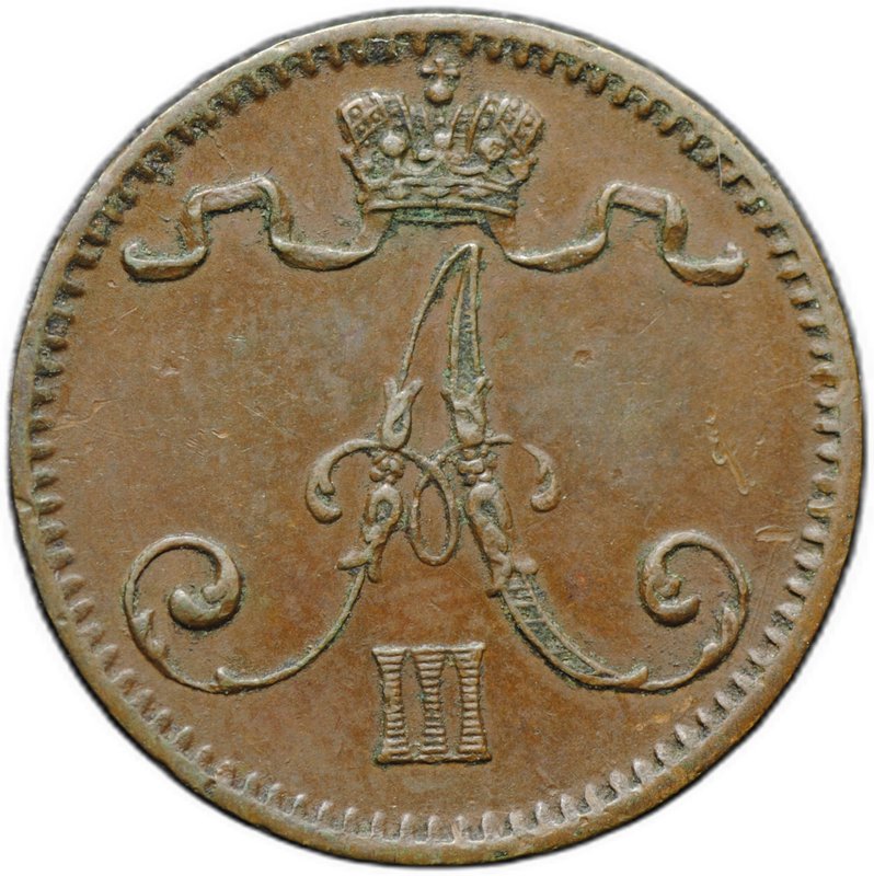 Монета 1 пенни 1891 Русская Финляндия