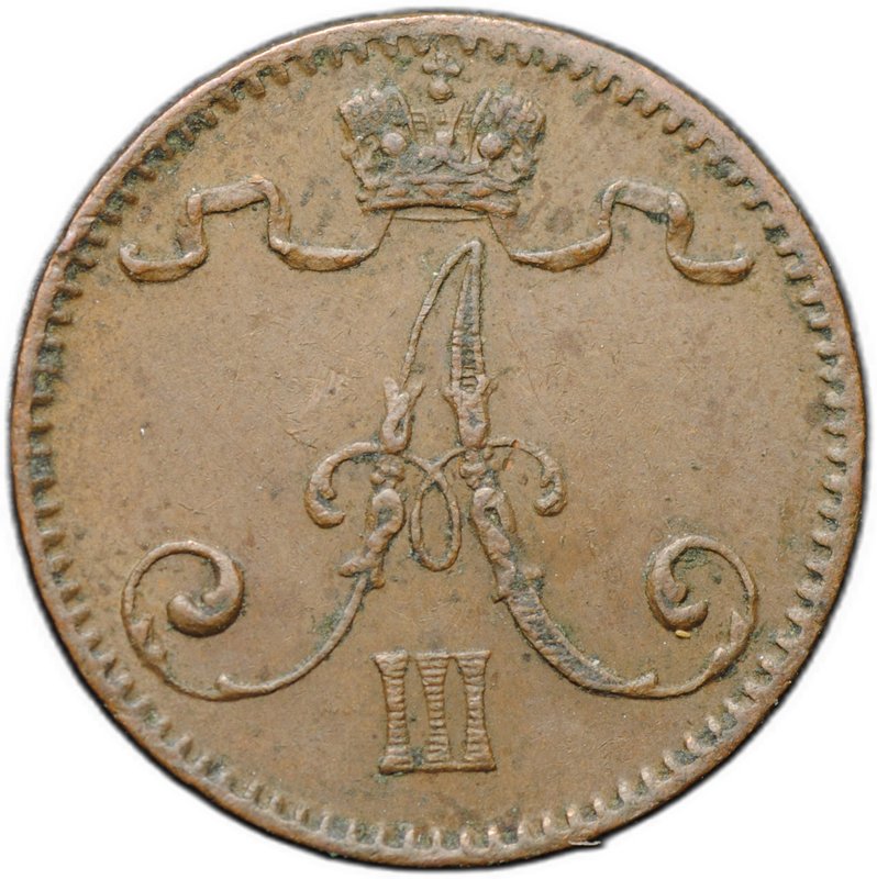 Монета 1 пенни 1892 Русская Финляндия