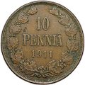 Монета 10 пенни 1911 Русская Финляндия