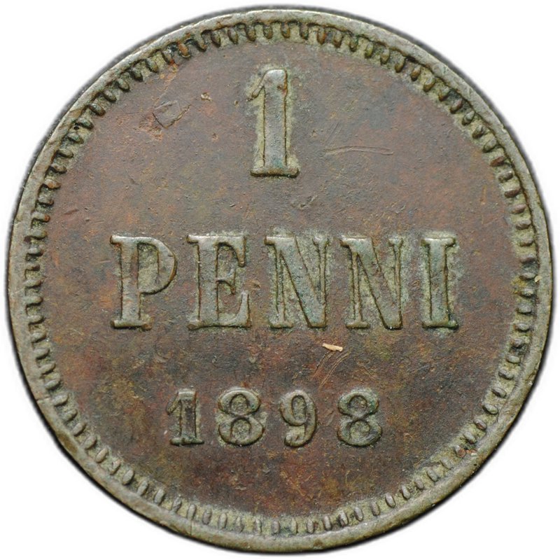 Монета 1 пенни 1898 Русская Финляндия