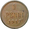 Монета 1 пенни 1917 Русская Финляндия