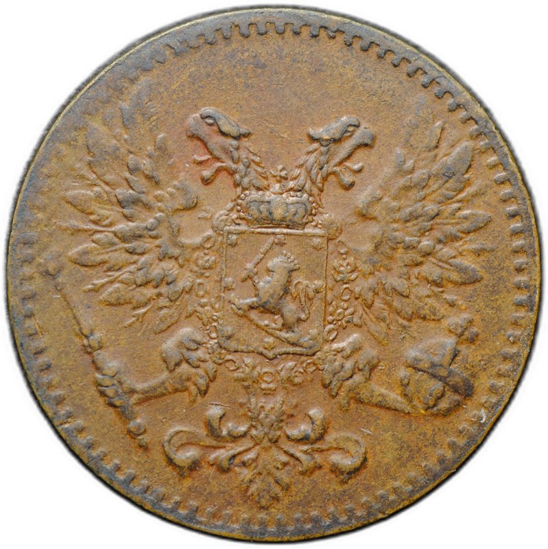 Монета 1 пенни 1917 Русская Финляндия