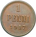 Монета 1 пенни 1917 Русская Финляндия