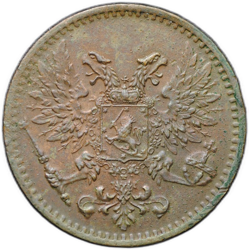 Монета 1 пенни 1917 Русская Финляндия