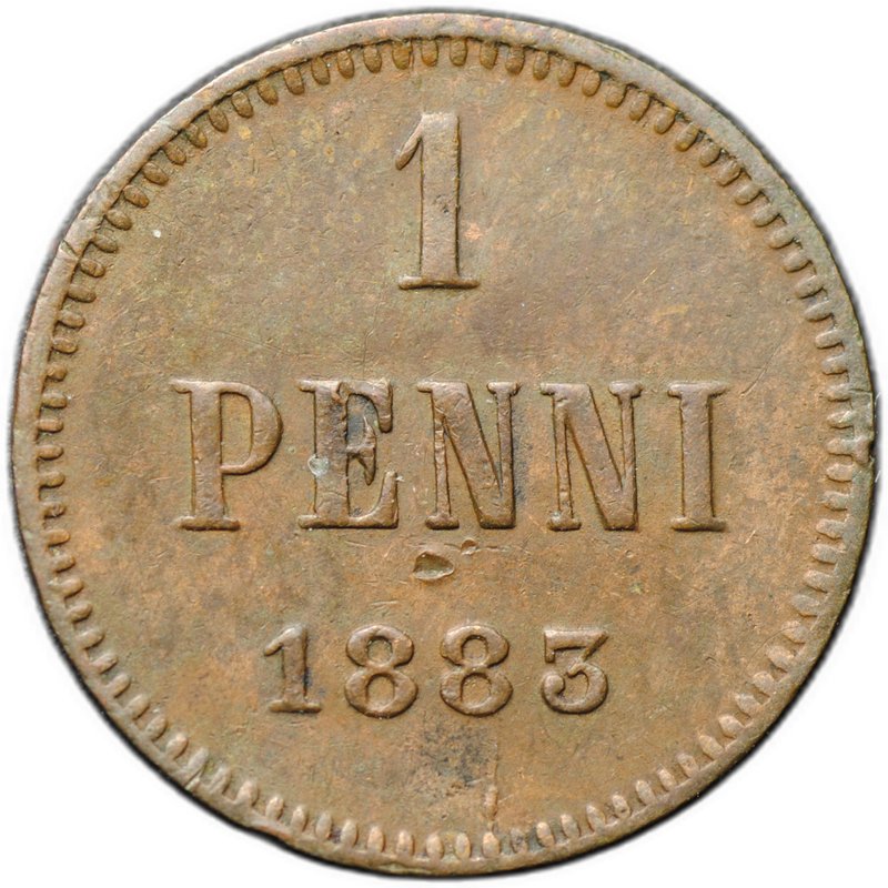 Монета 1 пенни 1883 Русская Финляндия