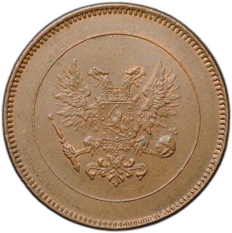 Монета 5 пенни 1917 Гербовой орел без корон Русская Финляндия