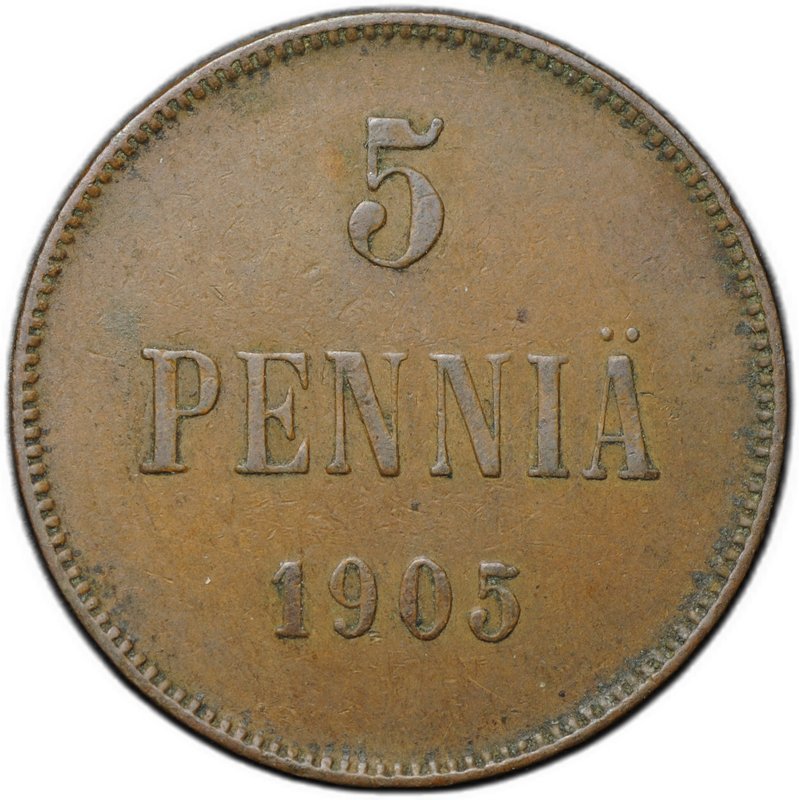 Монета 5 пенни 1905 Русская Финляндия