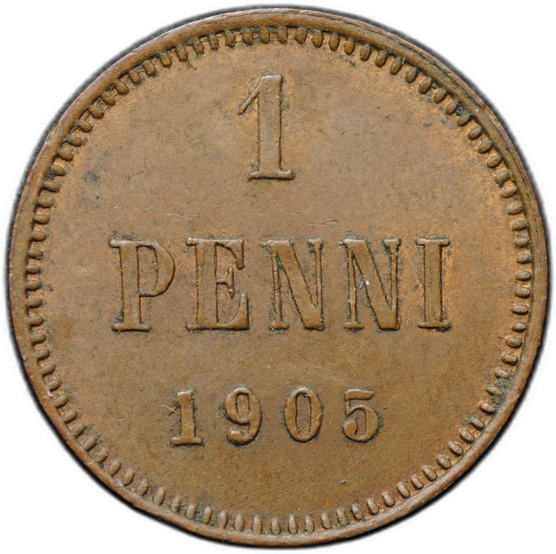 Монета 1 пенни 1905 Русская Финляндия