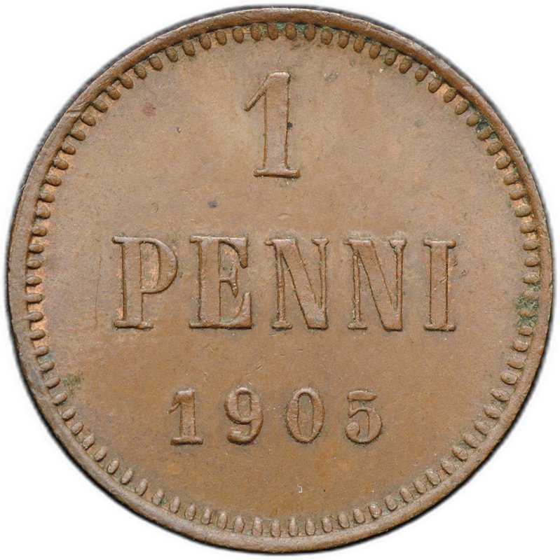 Монета 1 пенни 1905 Русская Финляндия
