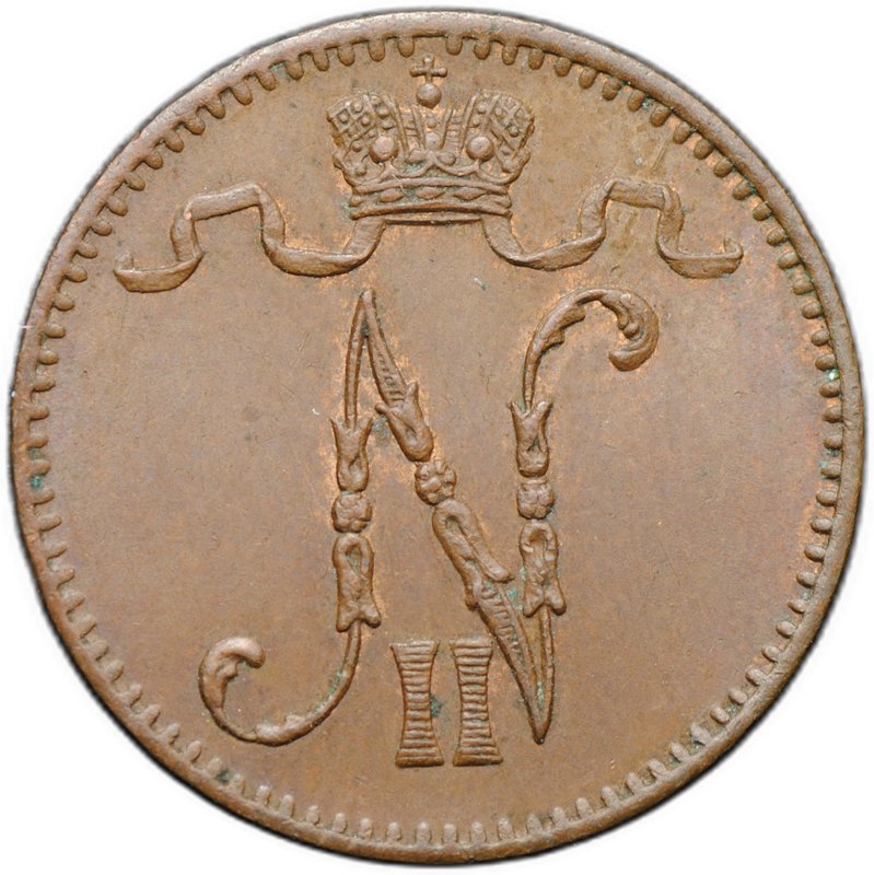 Монета 1 пенни 1905 Русская Финляндия