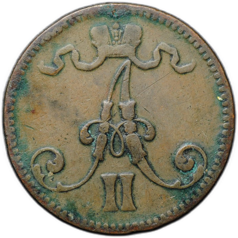 Монета 5 пенни 1865 Русская Финляндия