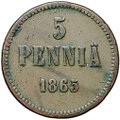 Монета 5 пенни 1865 Русская Финляндия