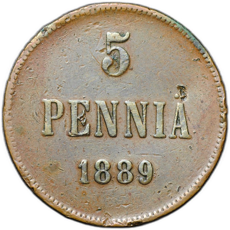 Монета 5 пенни 1889 Русская Финляндия