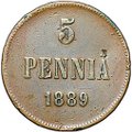 Монета 5 пенни 1889 Русская Финляндия