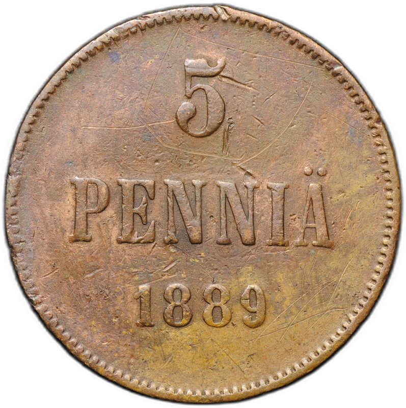 Монета 5 пенни 1889 Русская Финляндия