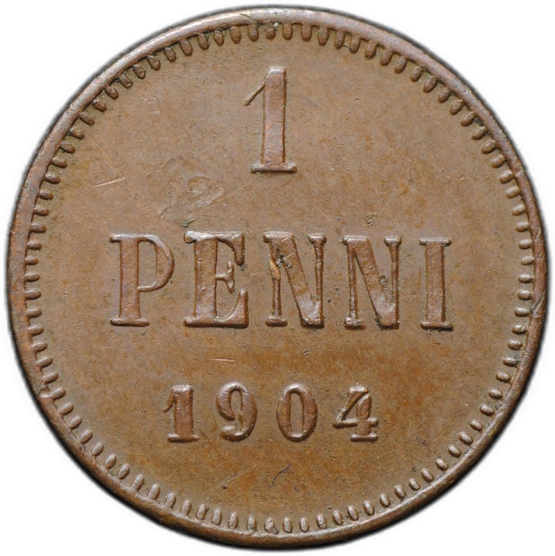 Монета 1 пенни 1904 Русская Финляндия