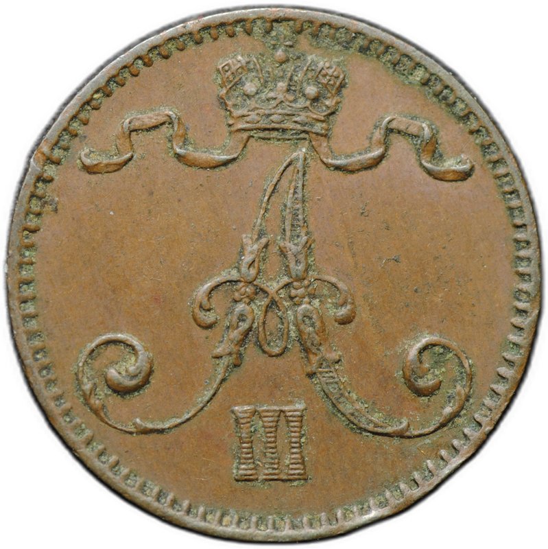 Монета 1 пенни 1893 Русская Финляндия