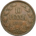 Монета 10 пенни 1910 Русская Финляндия