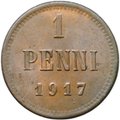Монета 1 пенни 1917 Русская Финляндия