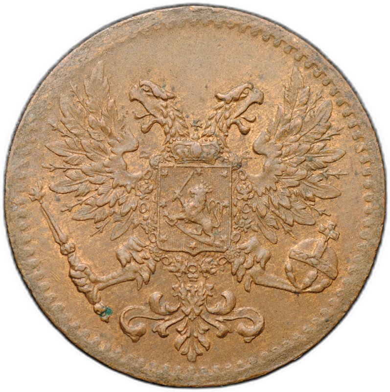 Монета 1 пенни 1917 Русская Финляндия