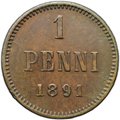 Монета 1 пенни 1891 Русская Финляндия