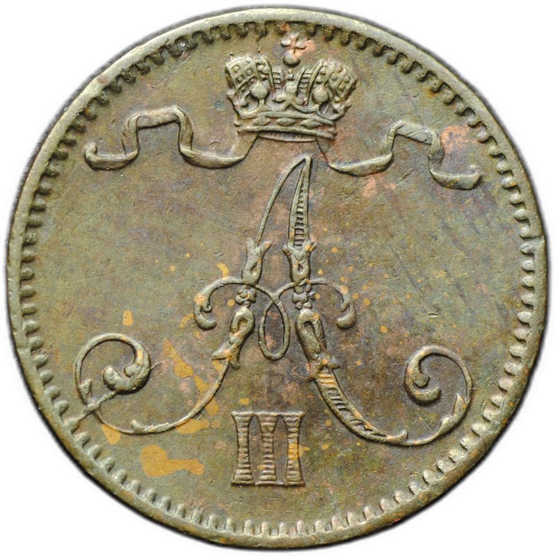 Монета 1 пенни 1891 Русская Финляндия