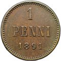 Монета 1 пенни 1891 Русская Финляндия