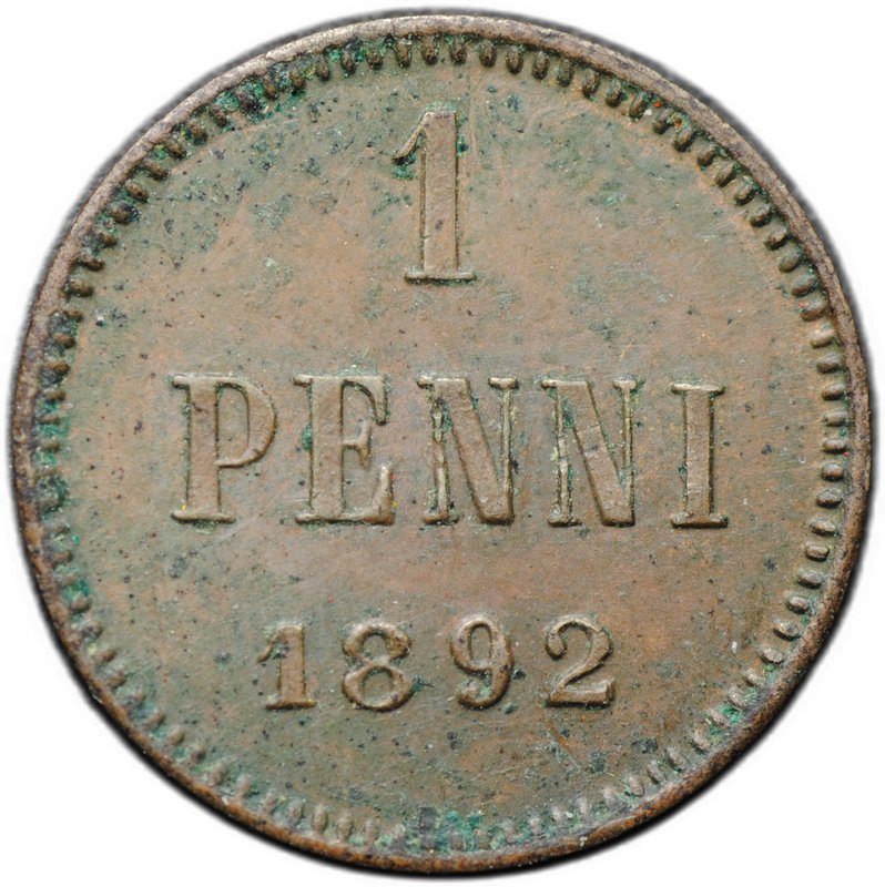 Монета 1 пенни 1892 Русская Финляндия